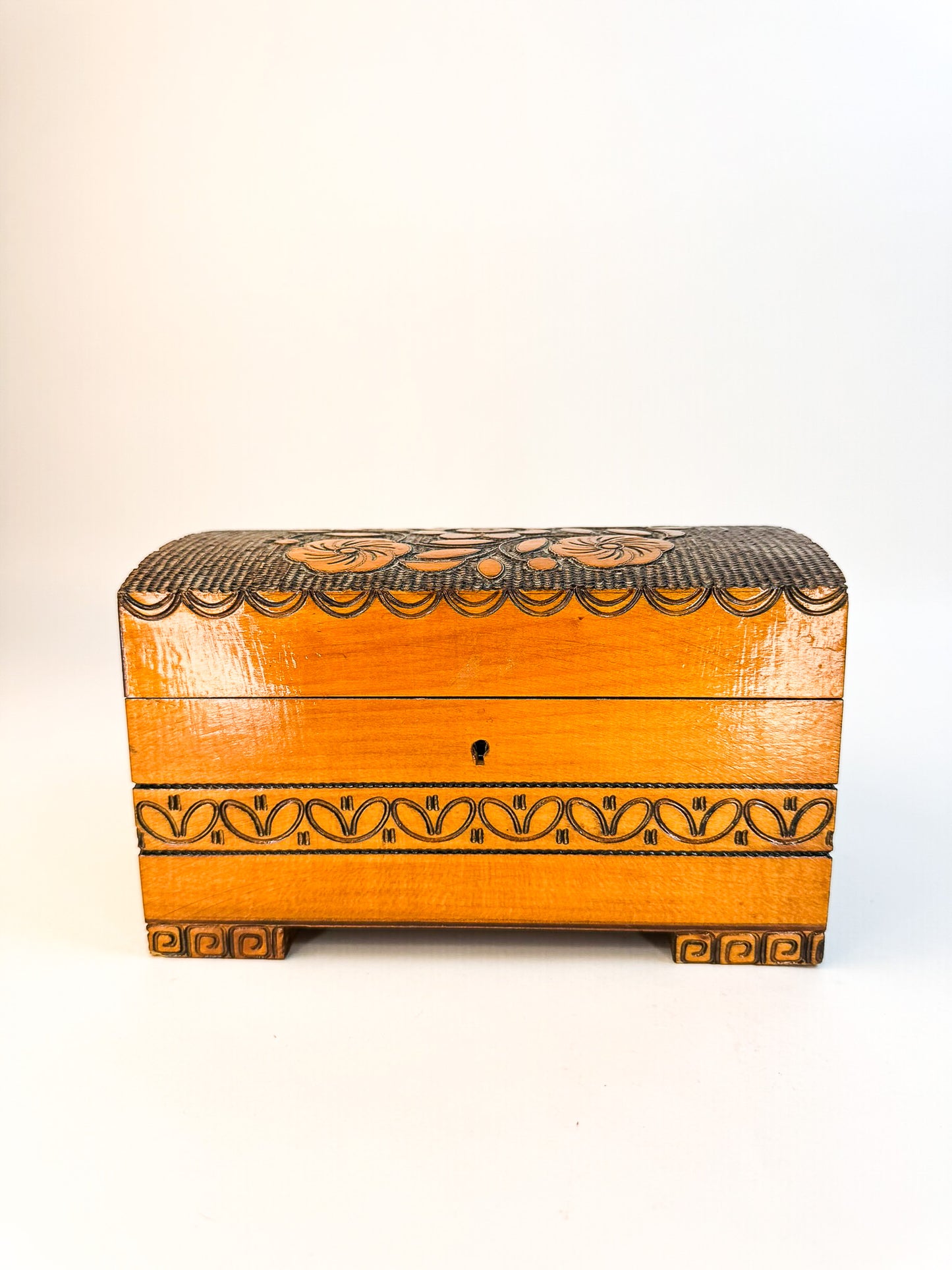 Wooden Polish Box Hand Carved with Metal Inlay