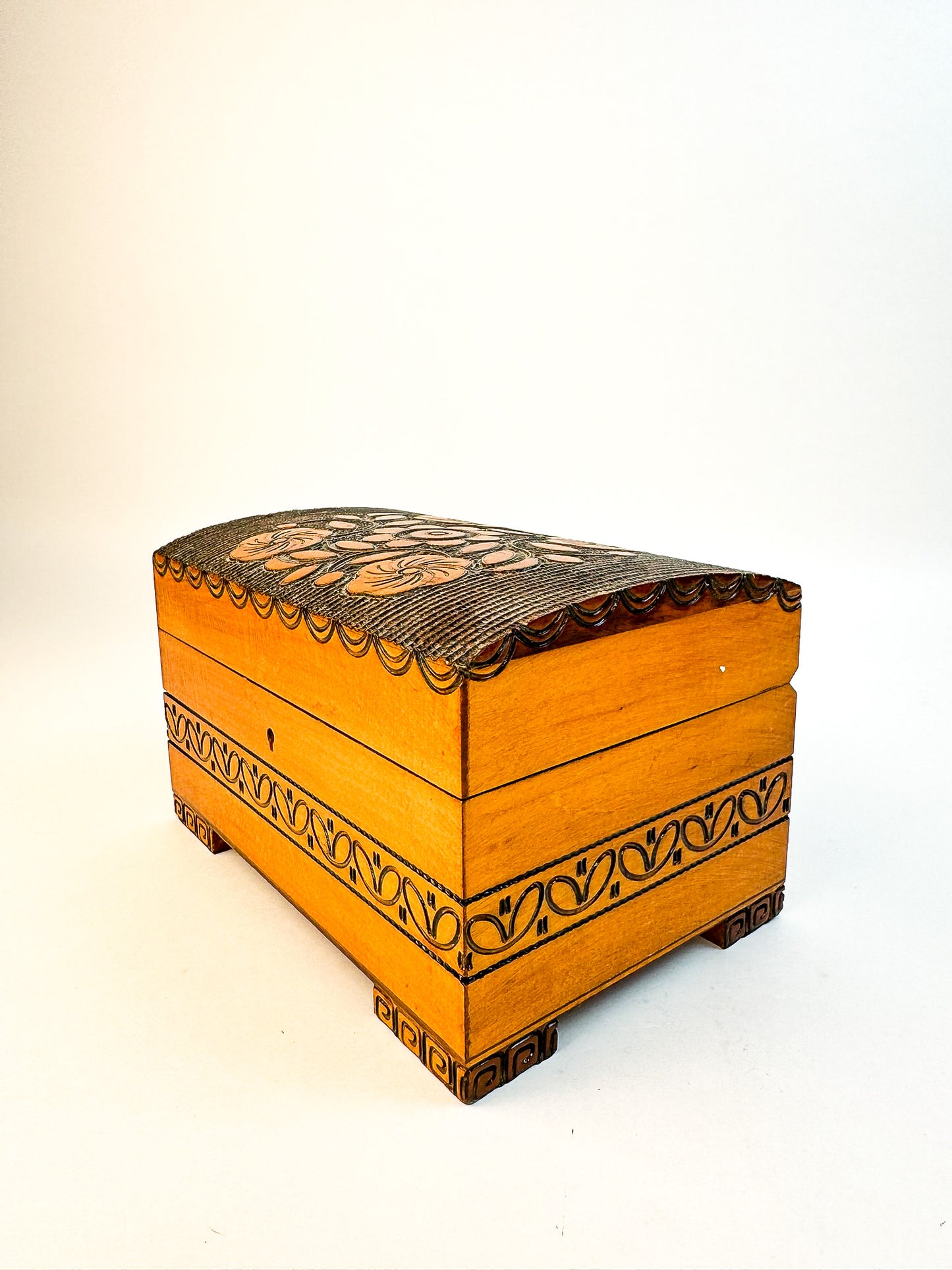 Wooden Polish Box Hand Carved with Metal Inlay