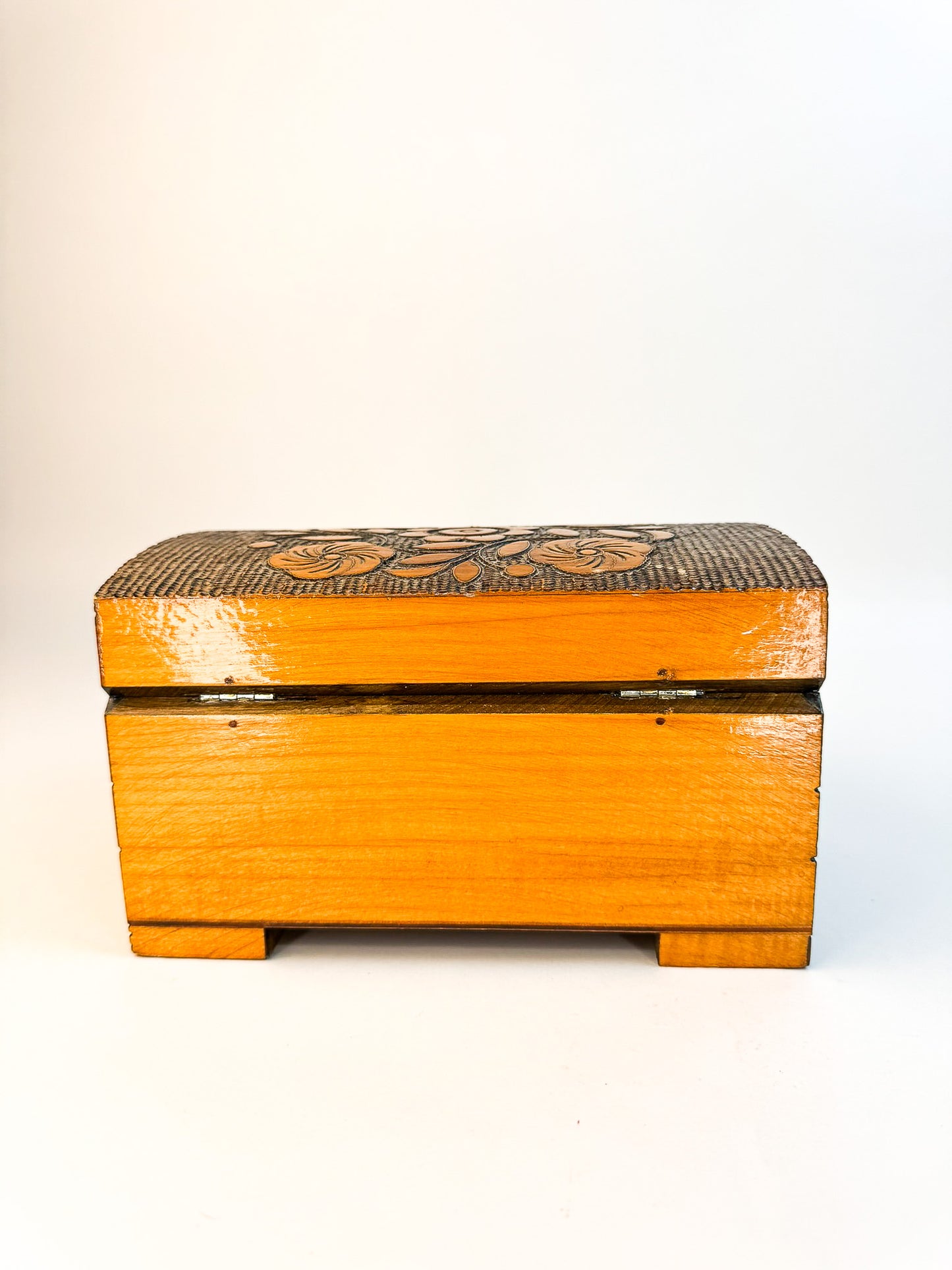 Wooden Polish Box Hand Carved with Metal Inlay