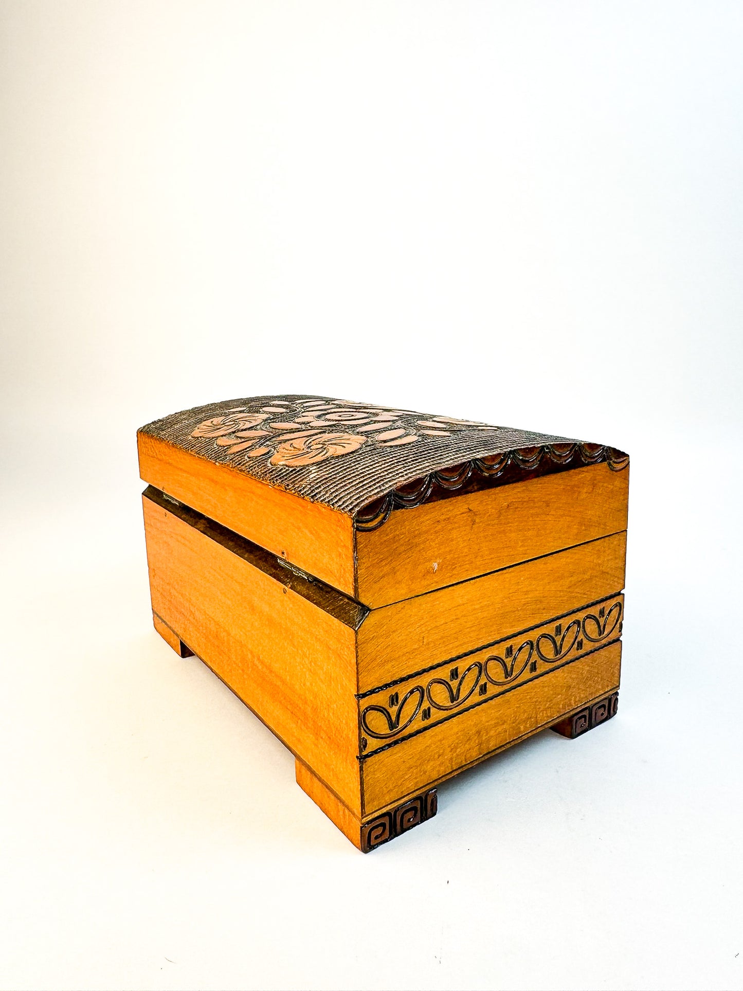 Wooden Polish Box Hand Carved with Metal Inlay