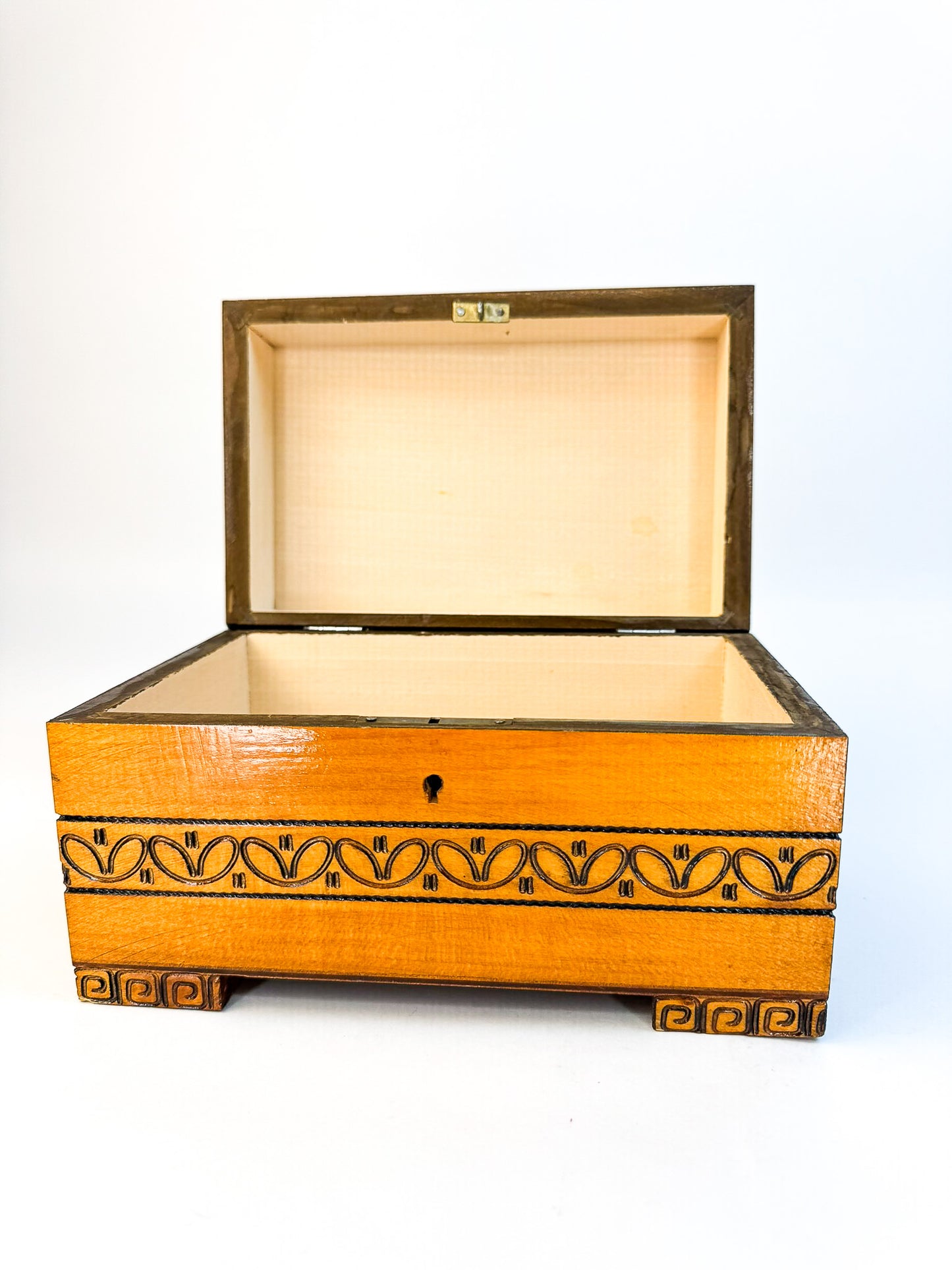 Wooden Polish Box Hand Carved with Metal Inlay
