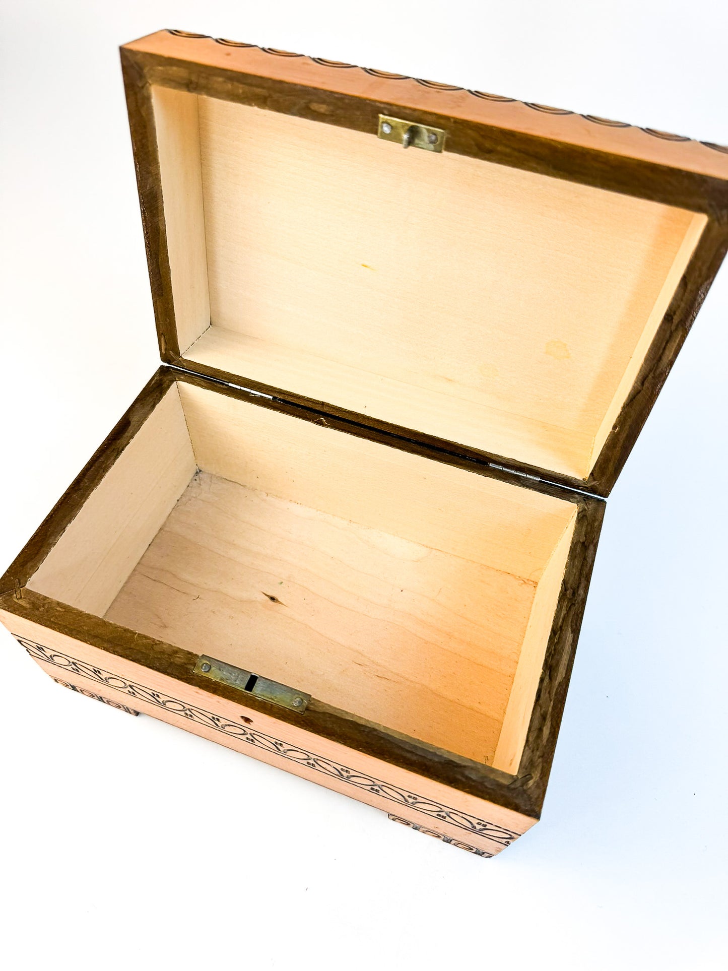 Wooden Polish Box Hand Carved with Metal Inlay