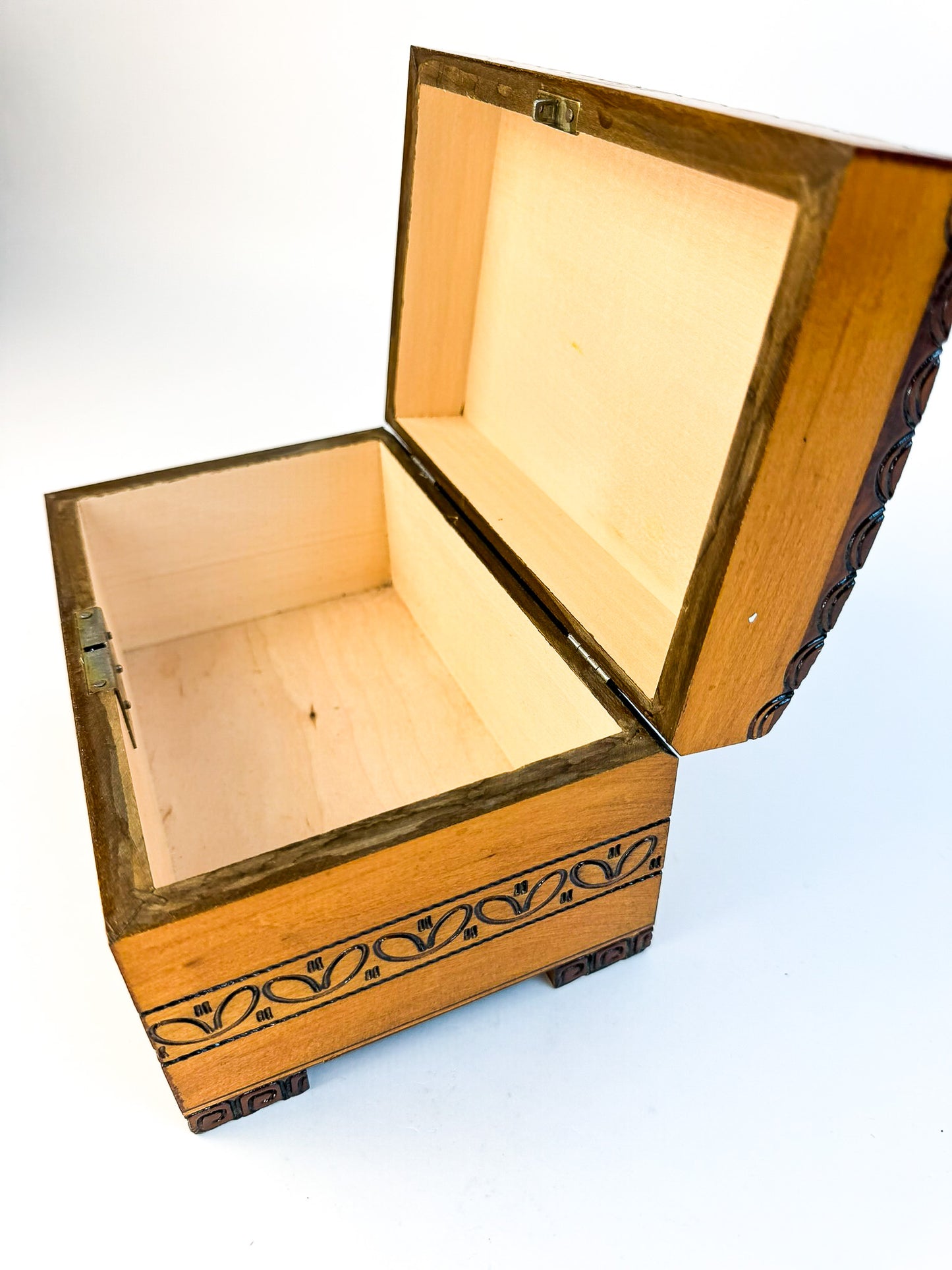 Wooden Polish Box Hand Carved with Metal Inlay