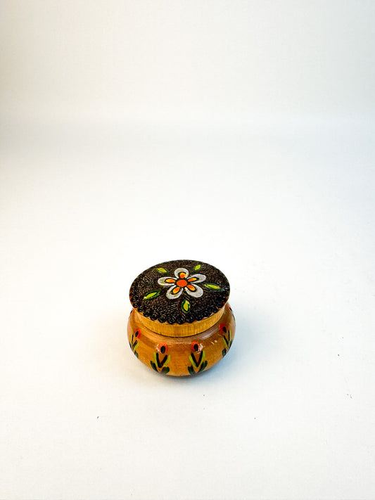 Wooden Polish Round Box Hand Carved & Painted