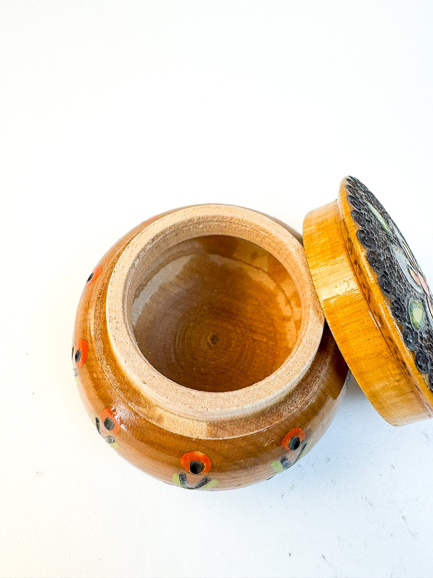 Wooden Polish Round Box Hand Carved & Painted