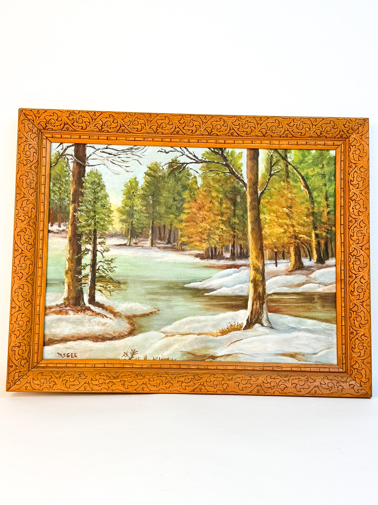 Winter Forest and Stream Scene Original Painting Artist Signed