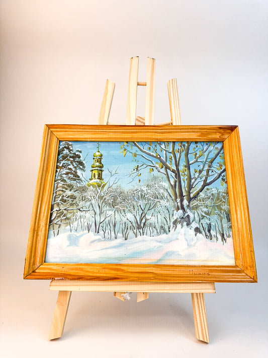 Snowy Basilica Ukraine Original Painting Artist Signed