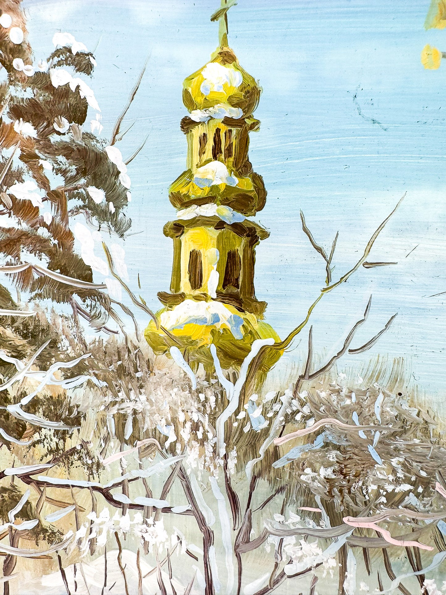 Snowy Basilica Ukraine Original Painting Artist Signed