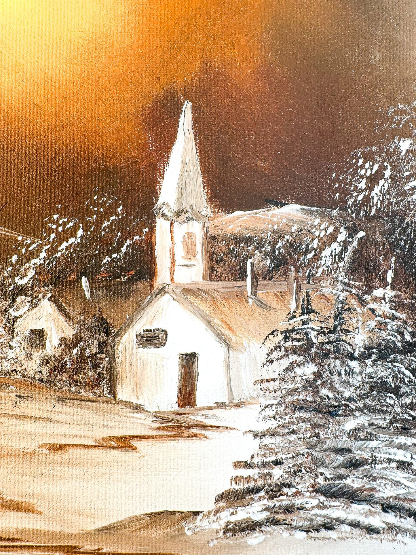 Original Painting Snowy River with Church