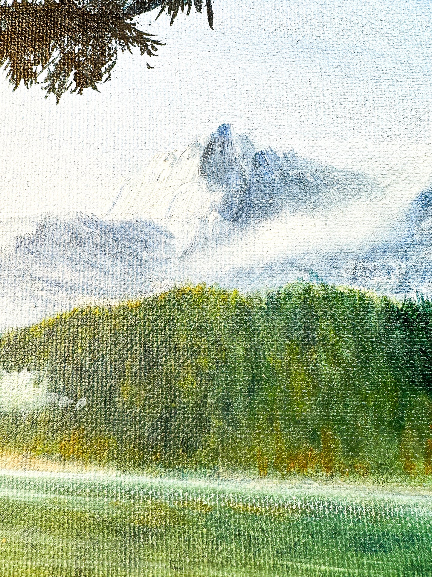 Snowy Mountains and Lake Original Painting Artist Signed