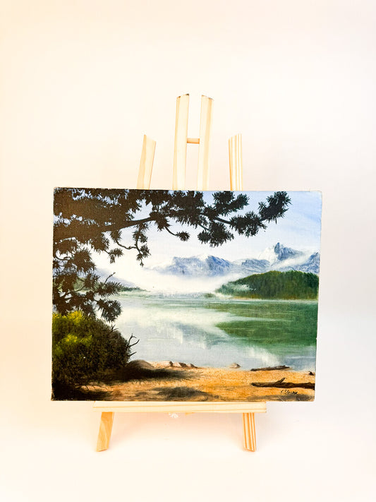 Snowy Mountains and Lake Original Painting Artist Signed