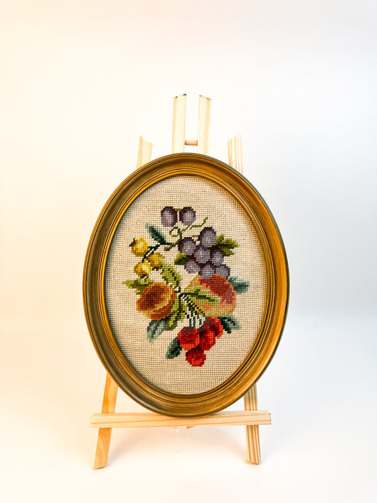 Oval Needlepoint Art with Fruit