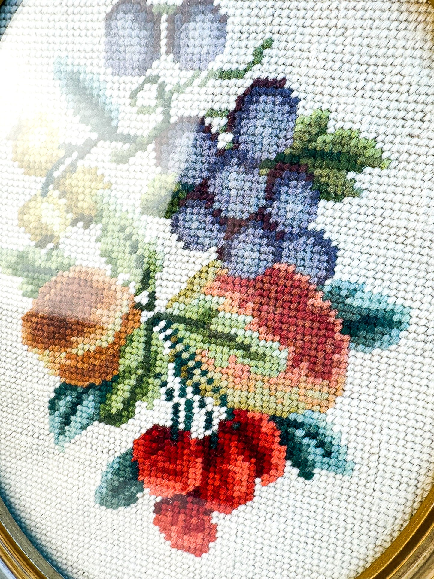Oval Needlepoint Art with Fruit