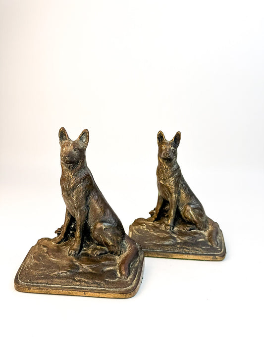 German Shepard Heavy Bronze/Spelter Bookends Antique
