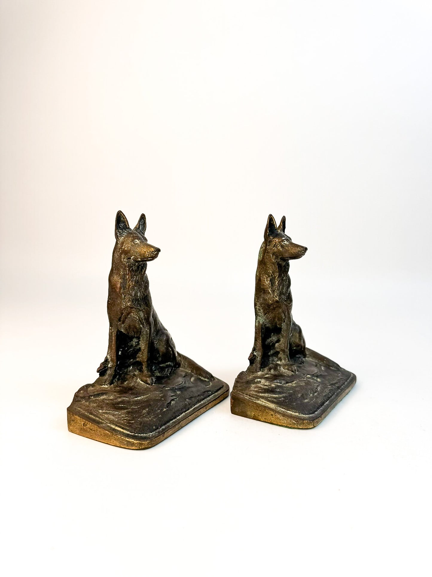 German Shepard Heavy Bronze/Spelter Bookends Antique