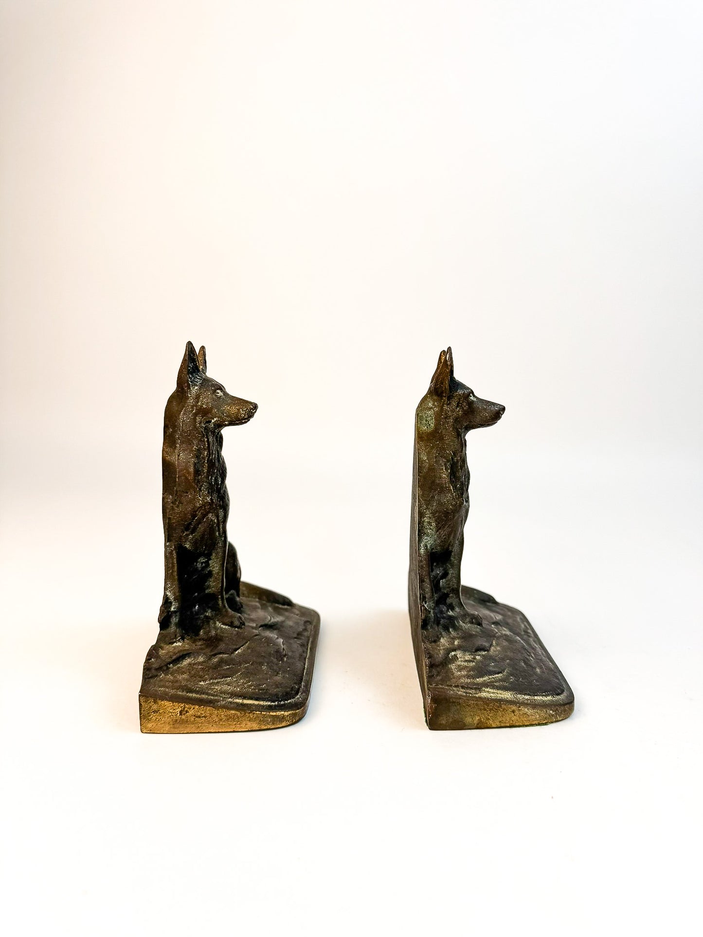 German Shepard Heavy Bronze/Spelter Bookends Antique