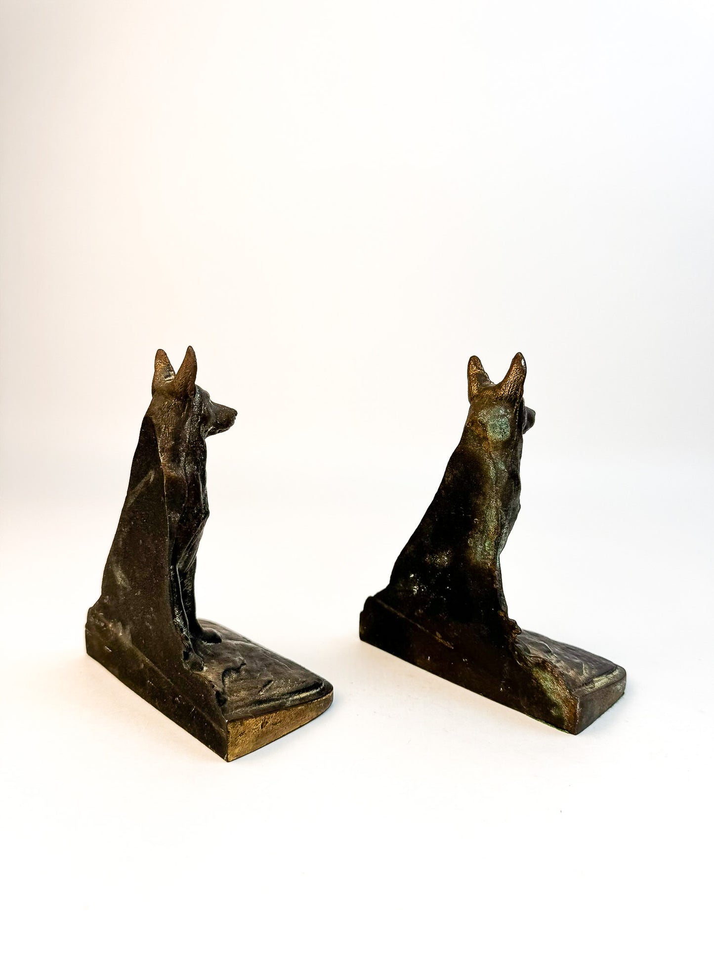 German Shepard Heavy Bronze/Spelter Bookends Antique