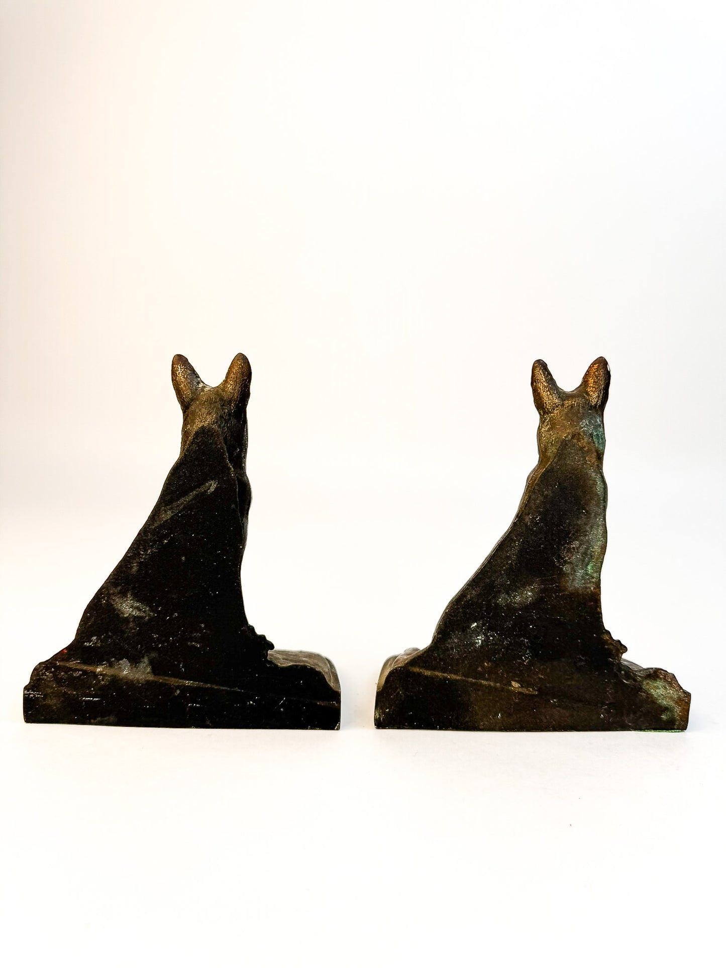 German Shepard Heavy Bronze/Spelter Bookends Antique