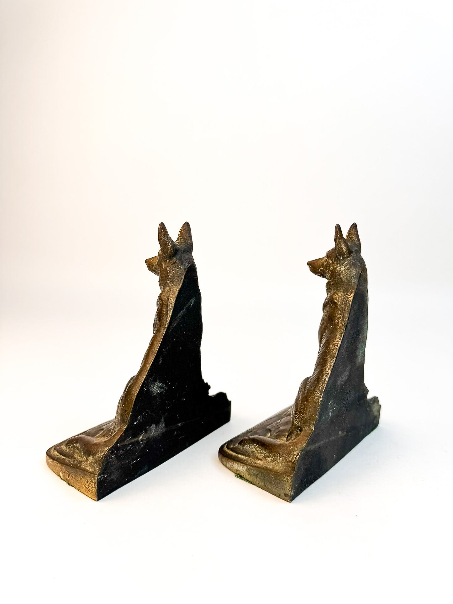 German Shepard Heavy Bronze/Spelter Bookends Antique