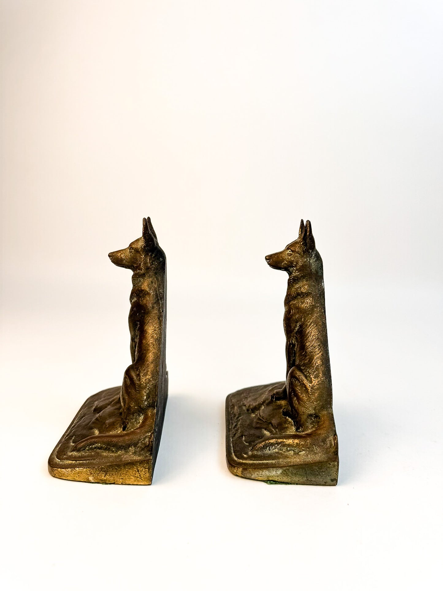 German Shepard Heavy Bronze/Spelter Bookends Antique