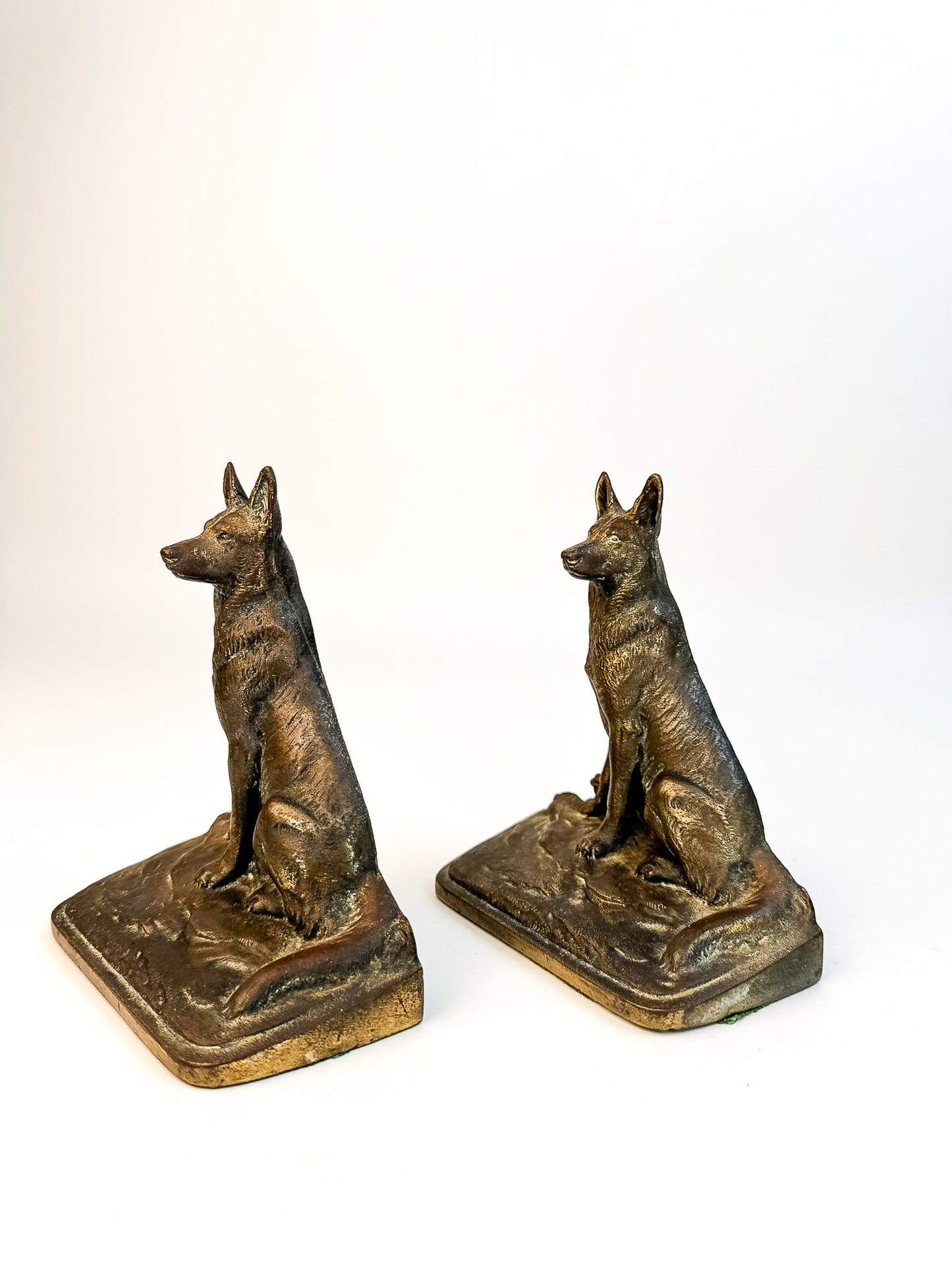 German Shepard Heavy Bronze/Spelter Bookends Antique