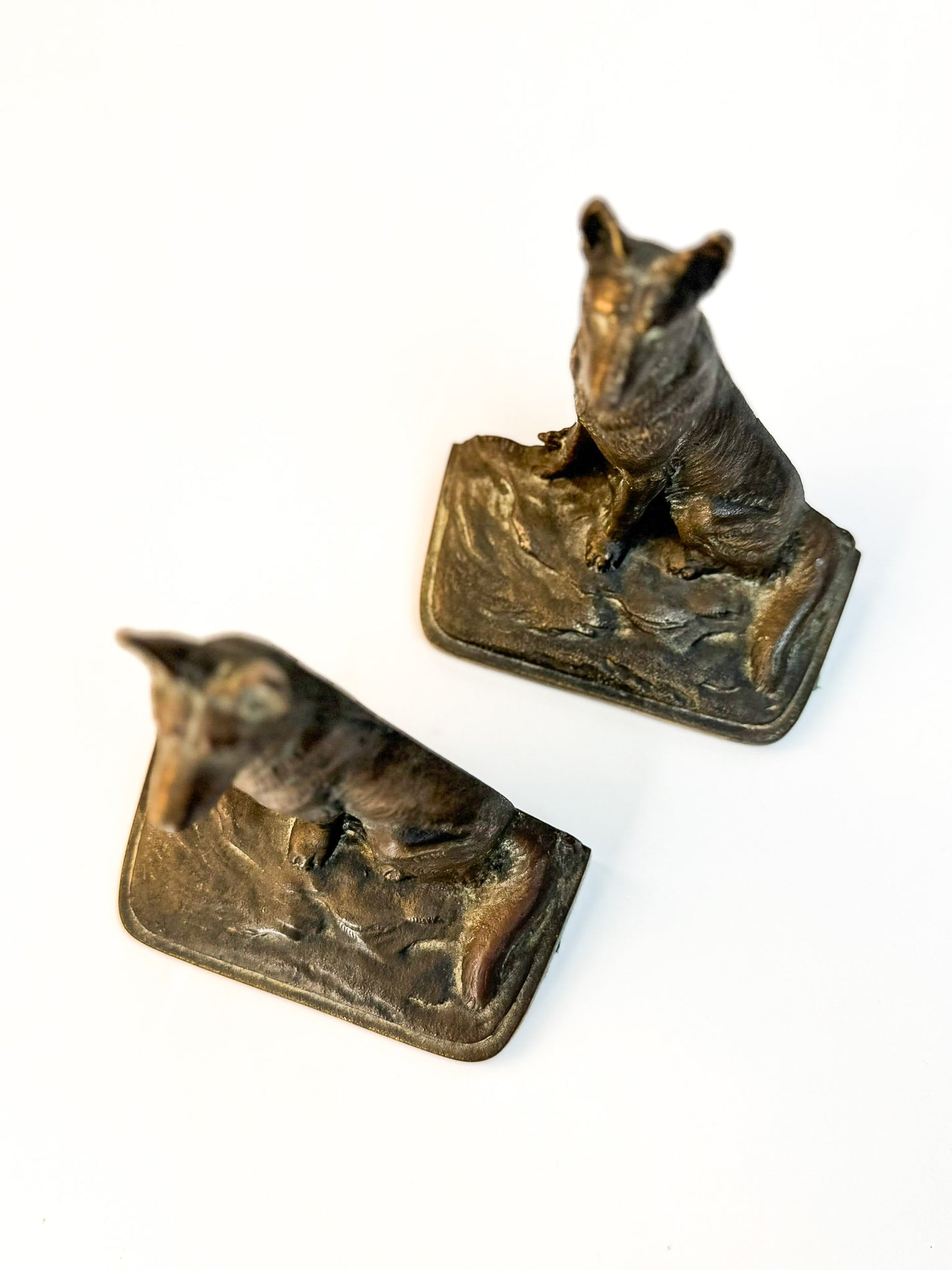 German Shepard Heavy Bronze/Spelter Bookends Antique