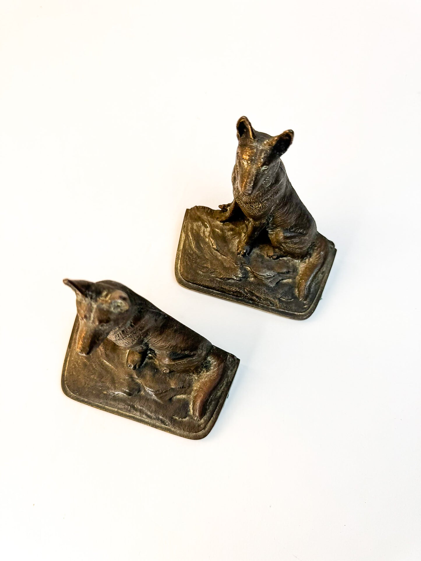 German Shepard Heavy Bronze/Spelter Bookends Antique