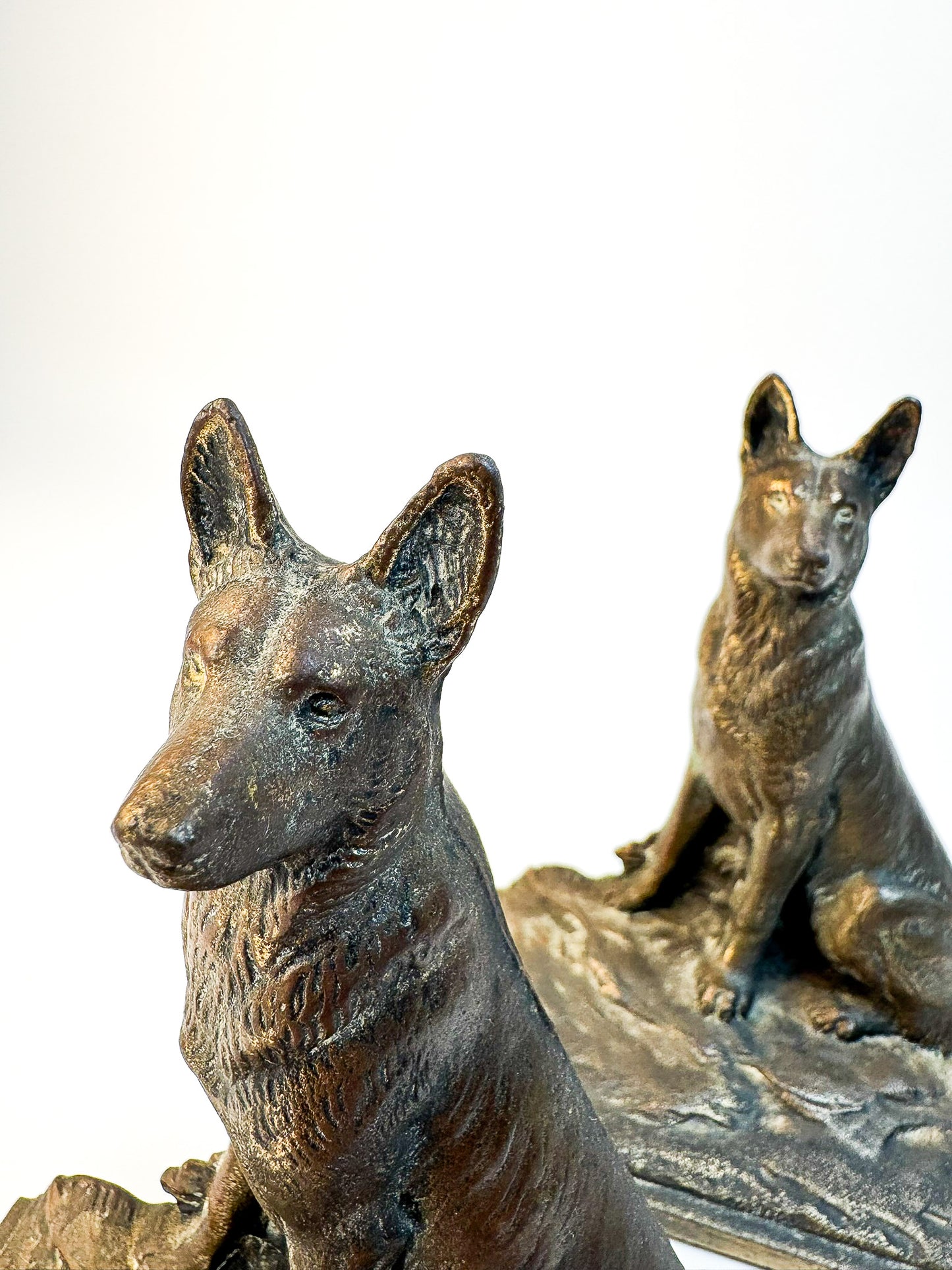 German Shepard Heavy Bronze/Spelter Bookends Antique