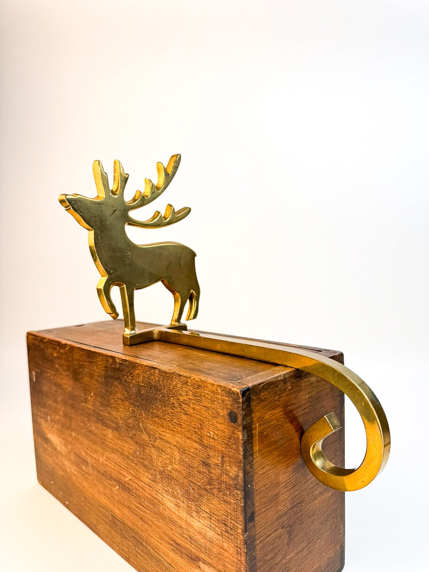 Brass Reindeer Extended Stocking Hook (#1)