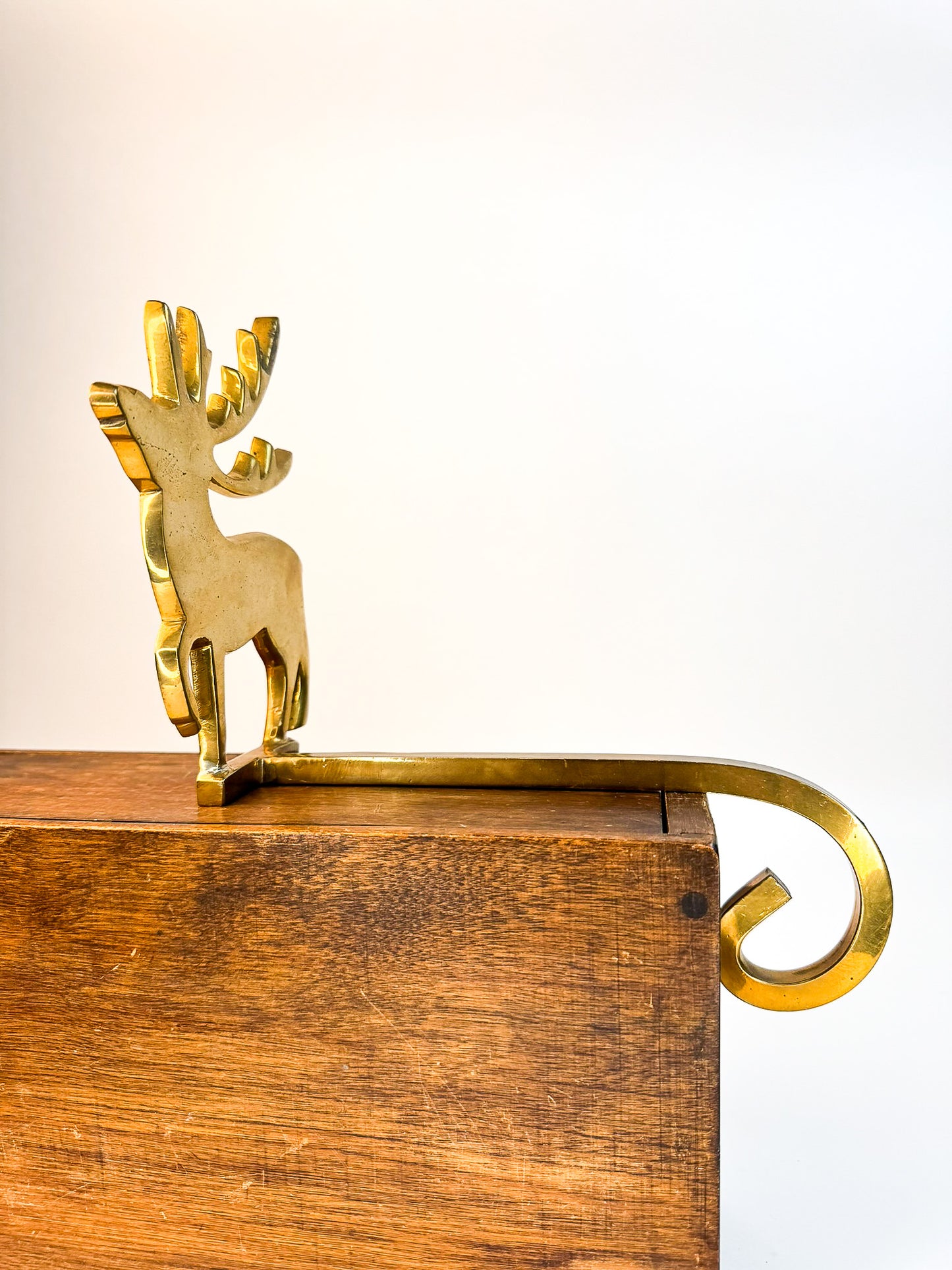 Brass Reindeer Extended Stocking Hook (#1)