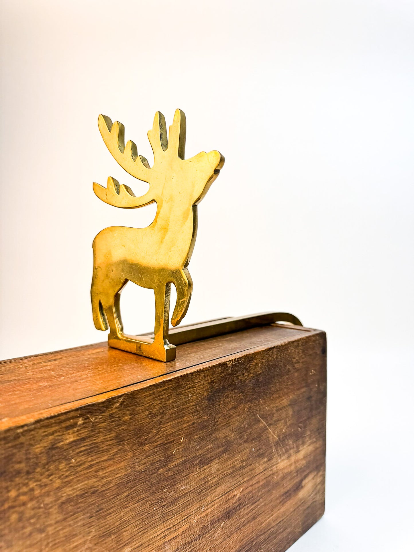 Brass Reindeer Extended Stocking Hook (#1)