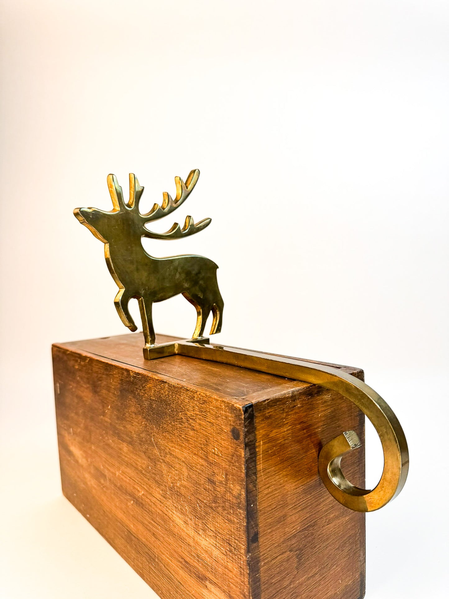 Brass Reindeer Extended Stocking Hook (#1)