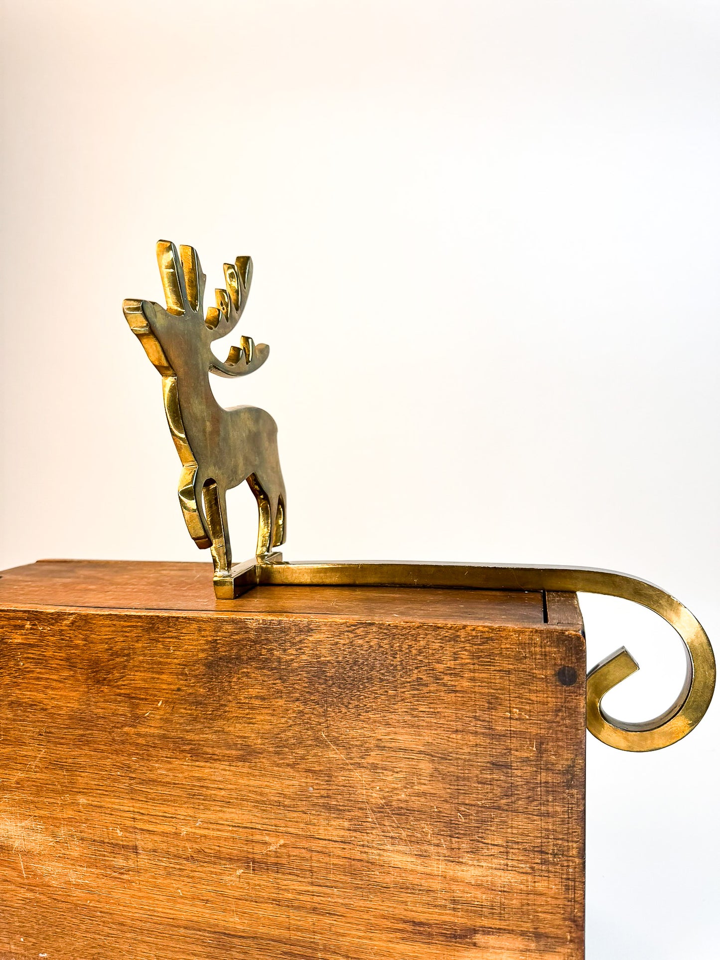 Brass Reindeer Extended Stocking Hook (#1)