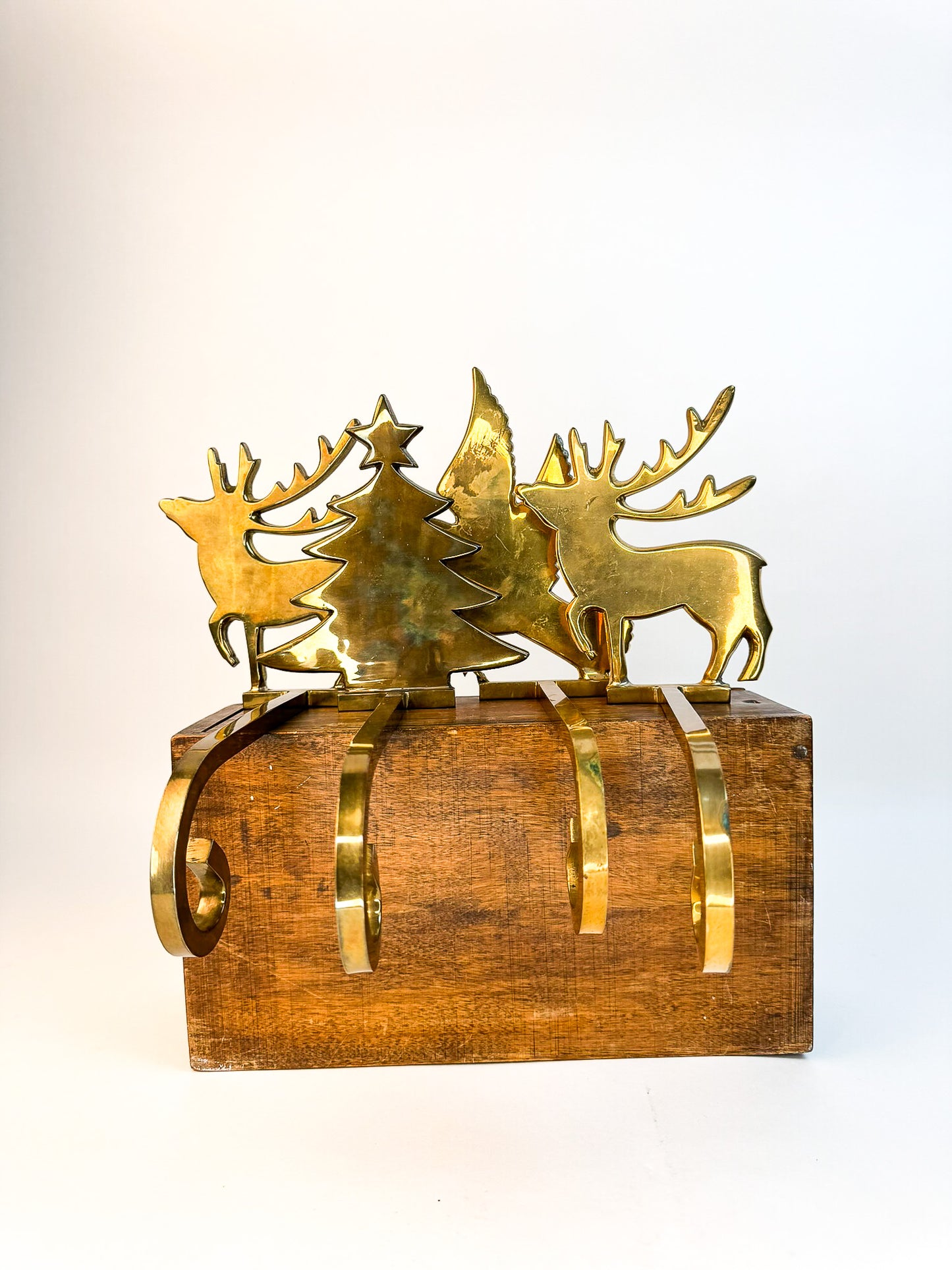 Brass Reindeer Extended Stocking Hook (#1)